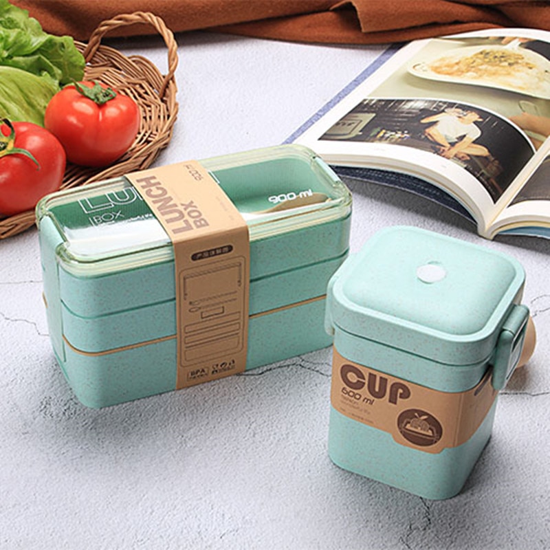 Work or Camping Beige TAECOOOL 900ml Bento Box for Kids,Leak Proof Wheat Straw Lunch Box Set,Three-Layer Design with Cutlery,Very Suitable for Kids and Adults School 